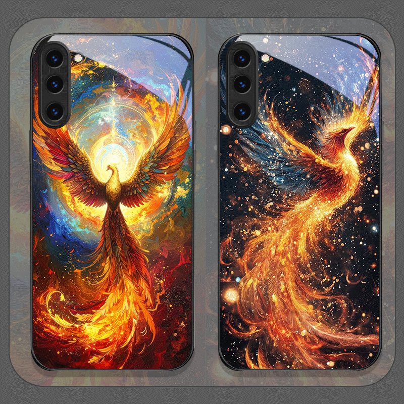 Phone Cases Samsung S25 Ultra - Aesthetic Phoenix Fire Feather Pattern Tempered