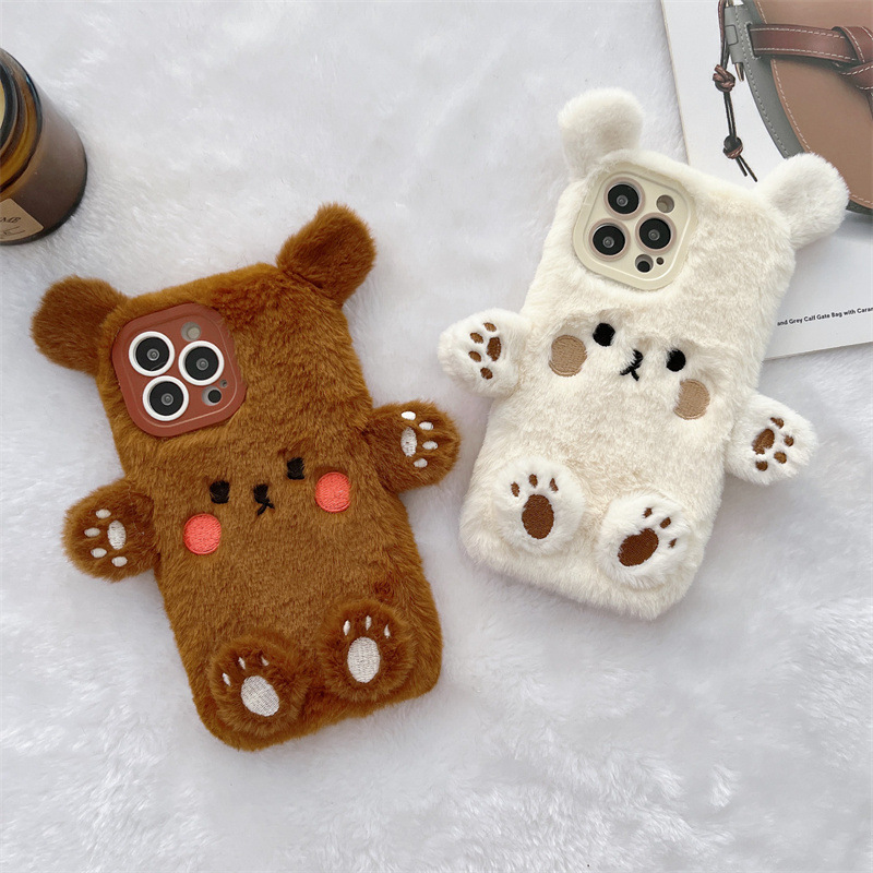 Korean 3D Cartoon Bear Fluffy  - Phone Cases For Iphone 15 리뷰 및 가격