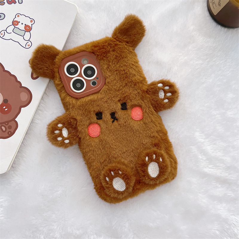 Korean 3D Cartoon Bear Fluffy  - Phone Cases For Iphone 15 리뷰 및 가격