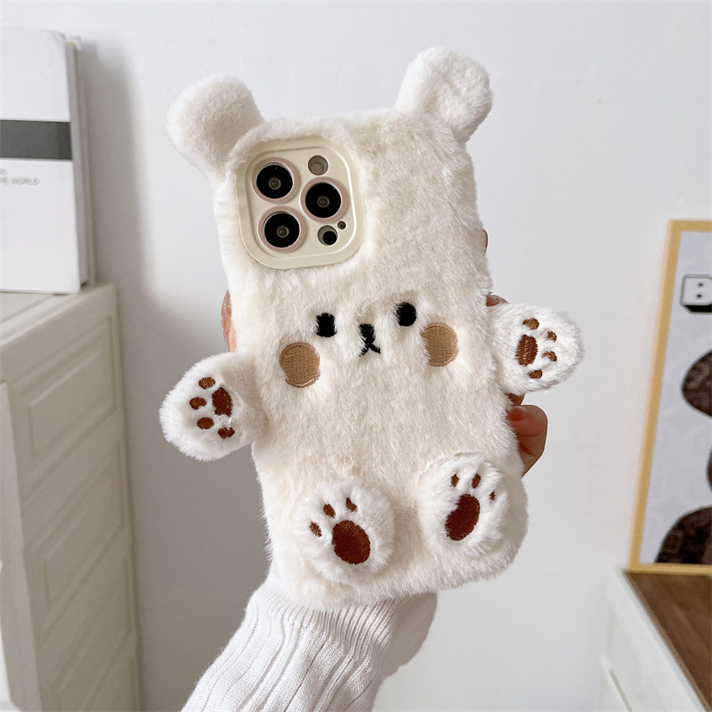 Korean 3D Cartoon Bear Fluffy  - Phone Cases For Iphone 15 리뷰 및 가격