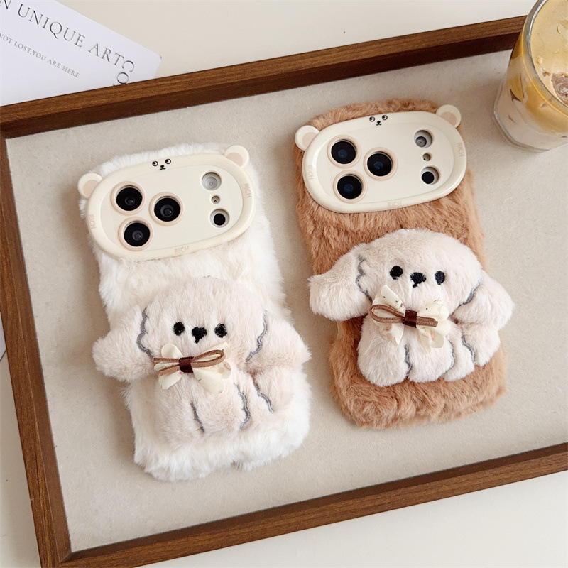 3D Cartoon Bowknot Puppy Warm  - Phone Cases For Iphone 15 리뷰 및 가격