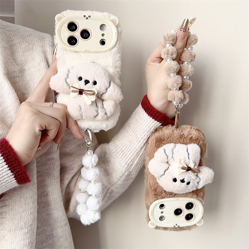 3D Cartoon Bowknot Puppy Warm  - Phone Cases For Iphone 15 리뷰 및 가격