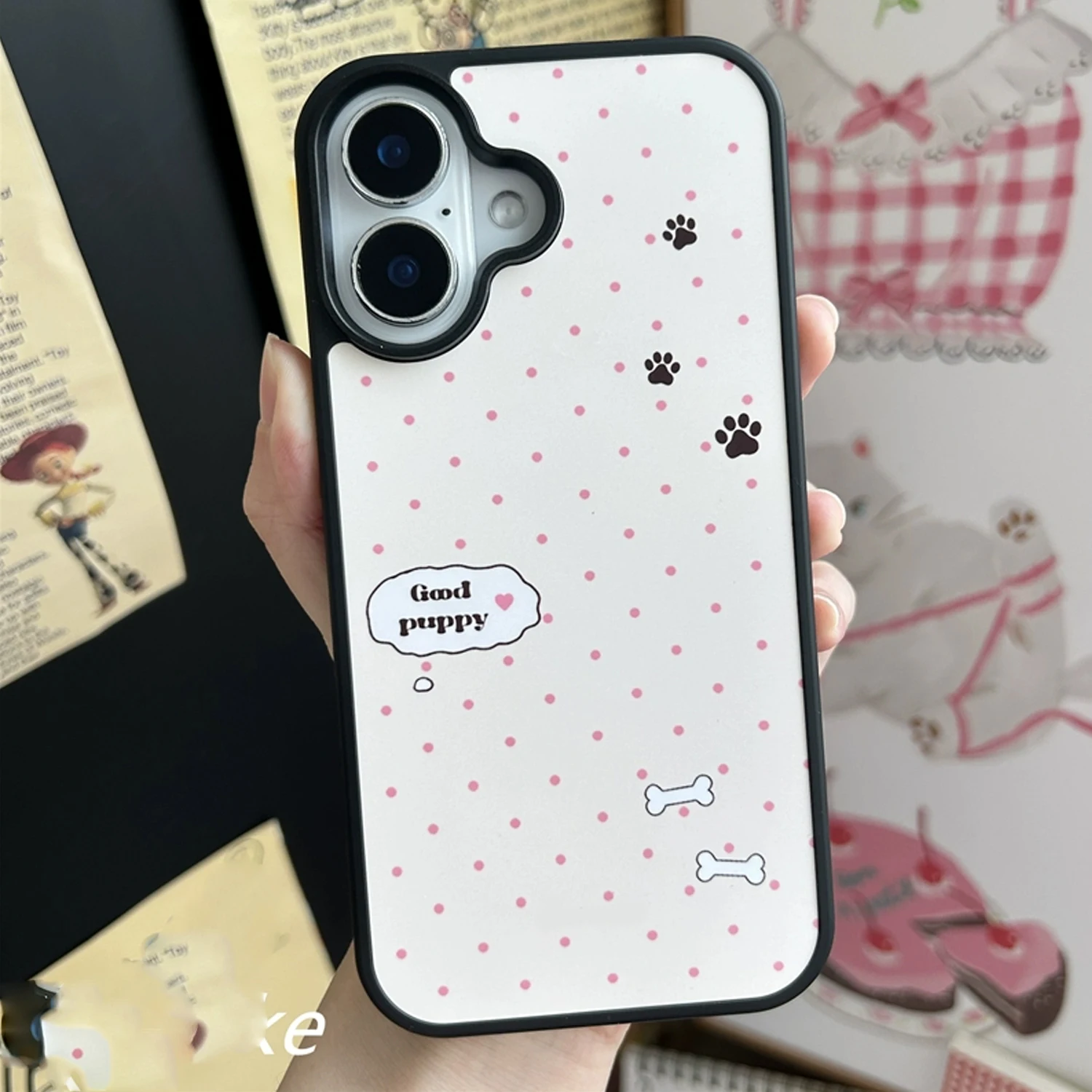 INS Pink Wave Point Good Puppy - Phone Cases Kawaii 리뷰 및 가격